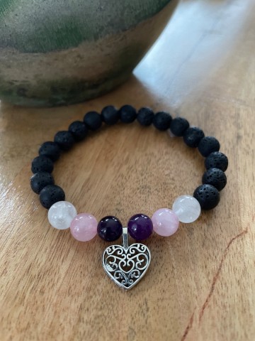 Lavasteen armband zilver hart